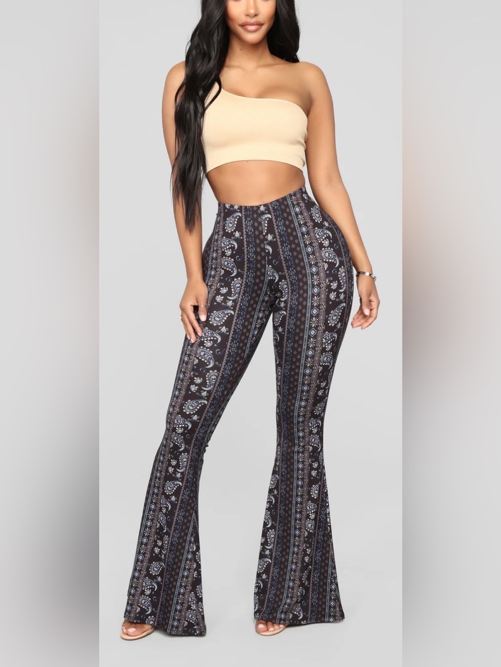 Women’s Black & Blue Paisley Flare Leggings